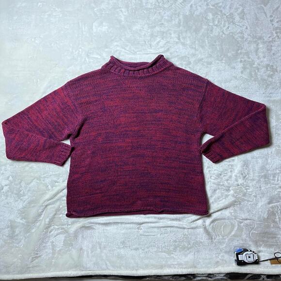 Lands End RollNeck Sweater Womens Extra Large XL Fisherman Birdseye Cotton - Picture 2 of 8